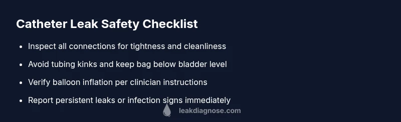 Checklist infographic for catheter leak safety and prevention