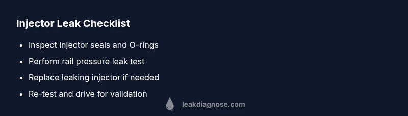 Checklist showing steps to diagnose and fix injector leaks