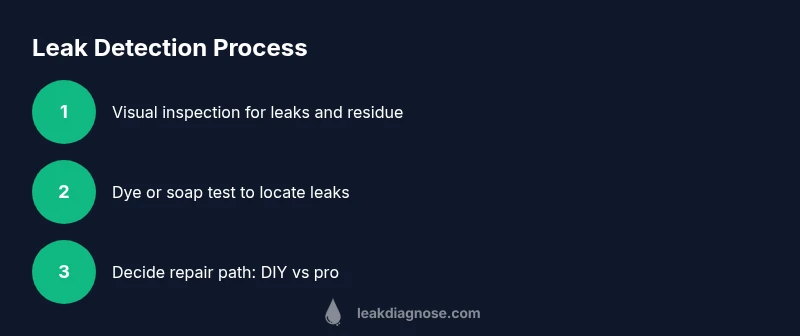 Infographic showing steps to locate and fix a car freon leak