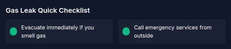 Gas leak safety quick checklist