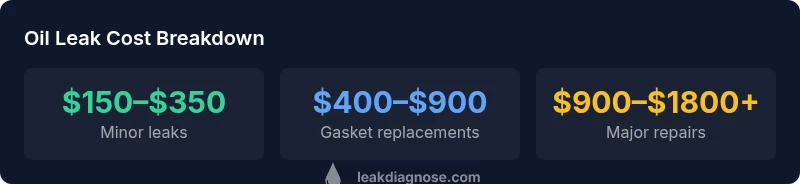 Infographic showing oil leak cost ranges and scenarios