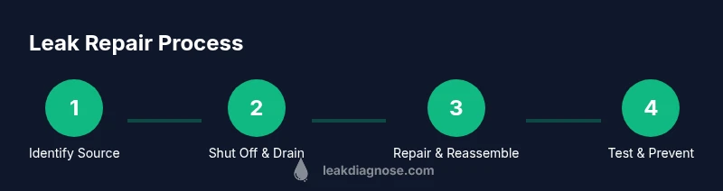 Process flow showing identify, shut off, repair, and test steps for fixing leaks