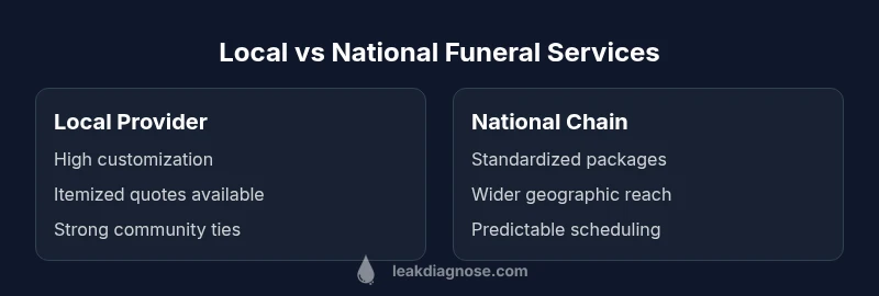 Comparison infographic showing Local vs National funeral services with two columns and key benefits