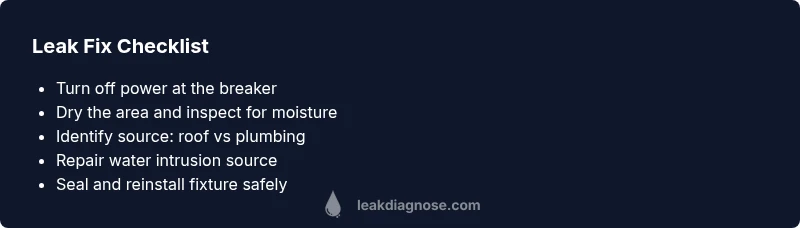 Checklist for diagnosing water leaks around a ceiling light fixture