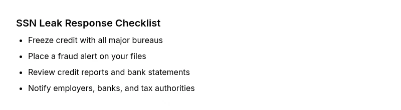 Checklist for responding to a social security number leak