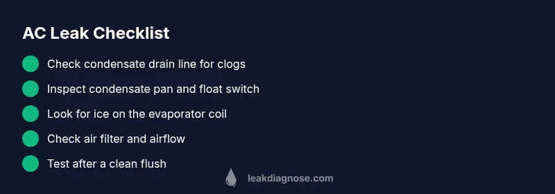 Checklist for diagnosing AC water leaks