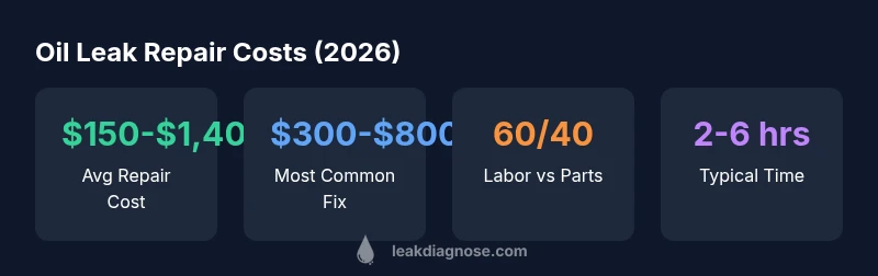 Infographic showing oil leak repair cost ranges and factors