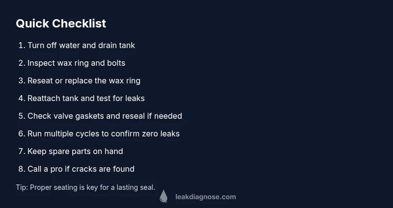 Infographic checklist for fixing a leak between toilet tank and bowl