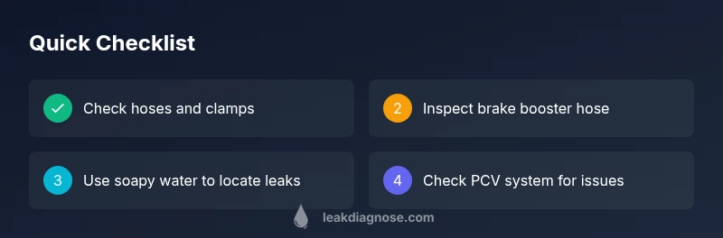 Infographic checklist for diagnosing vacuum leaks in a car engine