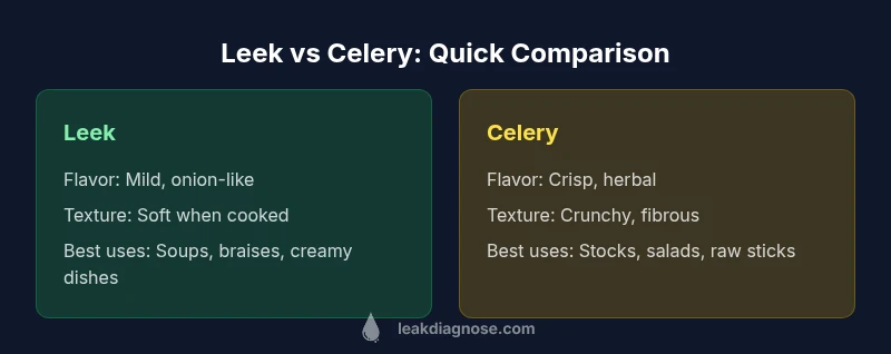 Infographic comparing leek and celery flavors, textures, and uses