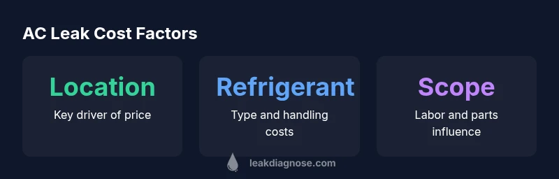 Infographic showing factors that influence AC leak repair costs
