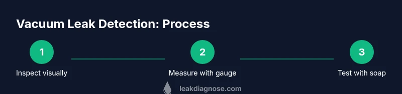 Infographic showing a 3-step process for locating vacuum leaks without smoke