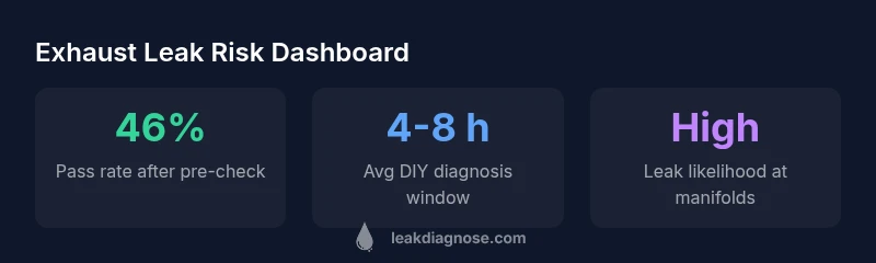 Statistics dashboard showing common exhaust leak risks and pre-test pass rates