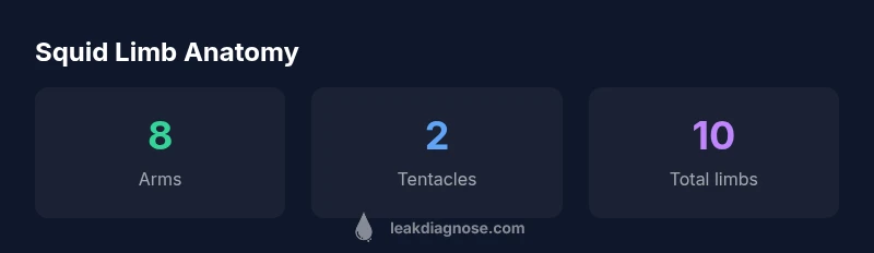 Infographic showing that squids have 8 arms and 2 tentacles totaling 10 limbs
