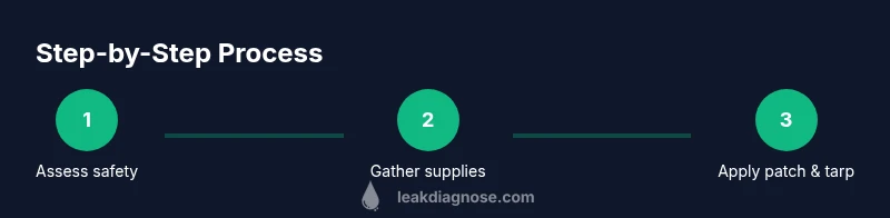 Infographic showing a 3-step process for buying and applying roof leak patches