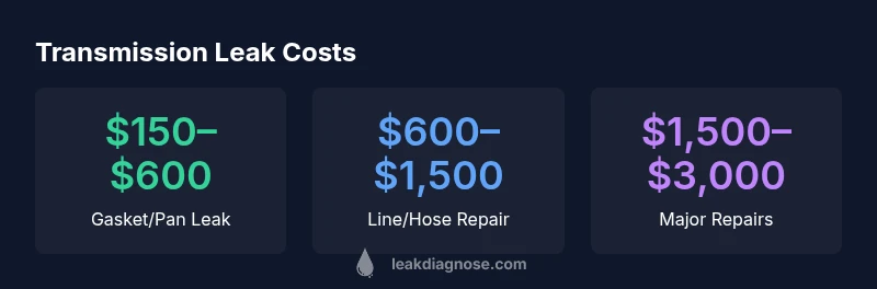 Infographic showing transmission leak repair cost ranges